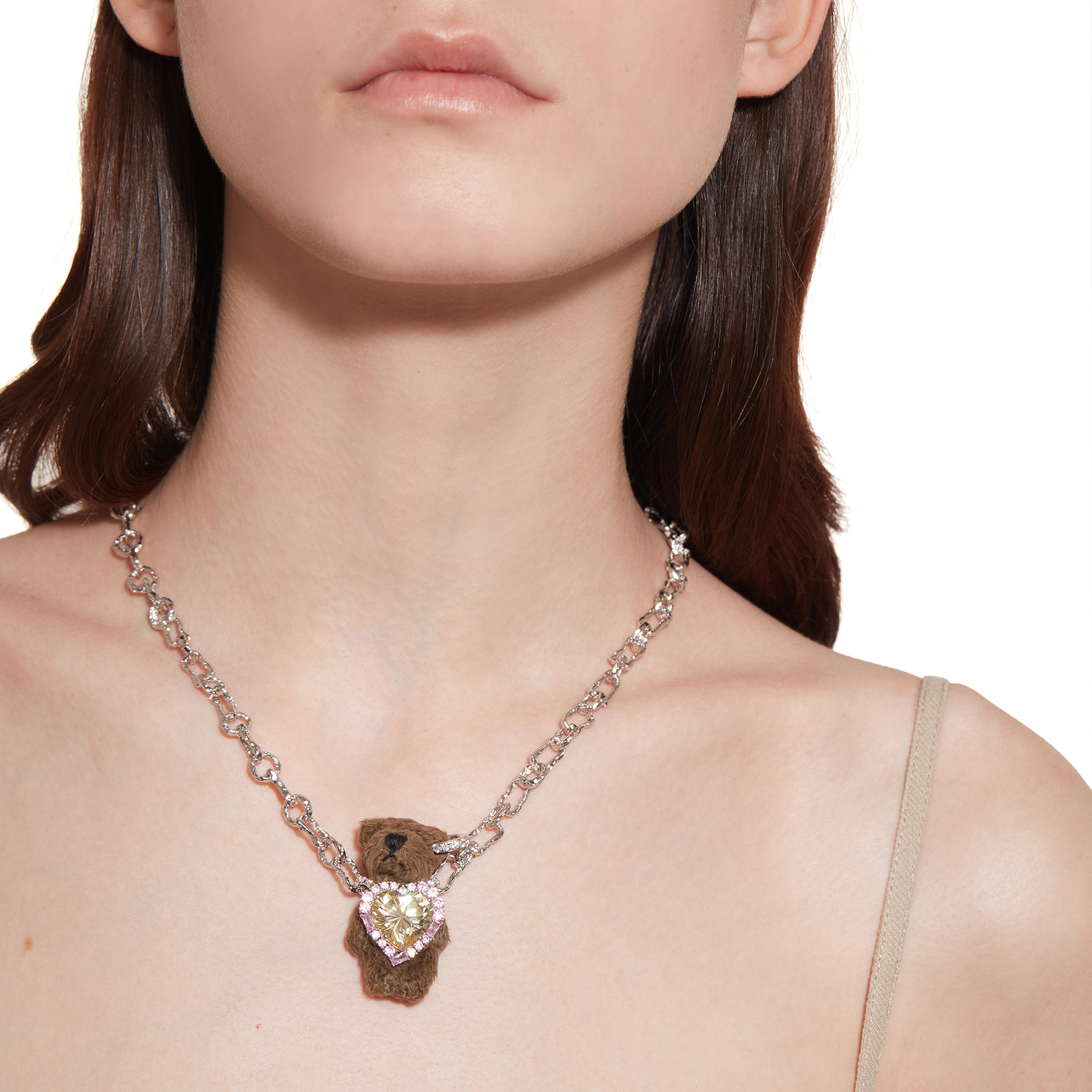 ネックレス・ペンダント [Yvmin] Tilted Heart Zircon Furry Bear Chain Necklace Paradise / Broken Furry Bear Necklace – YVMIN