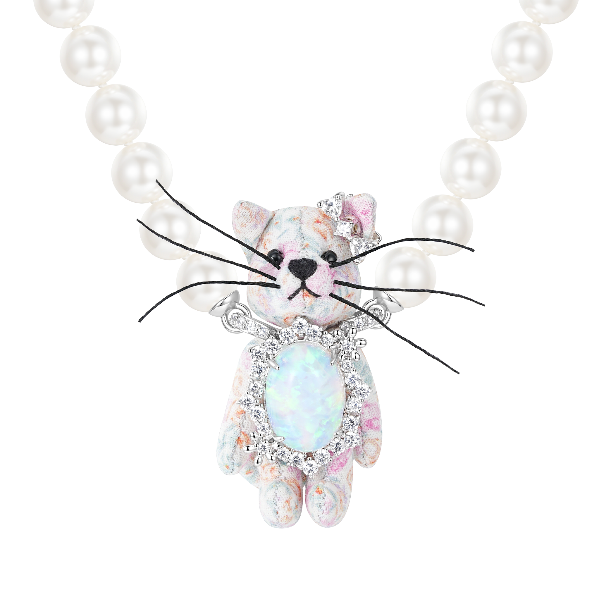 Paradise / Floral Cat Pearl Necklace