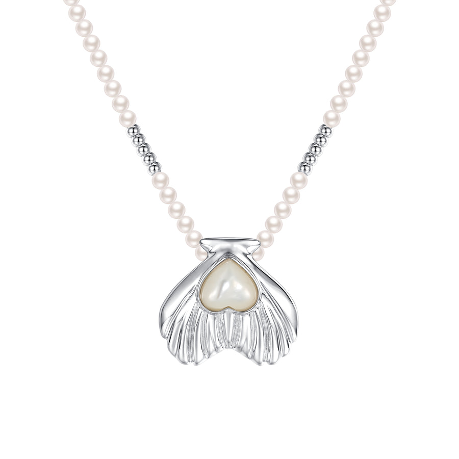 Tasty / Heart Shape Metal Pendant Pearl Necklace
