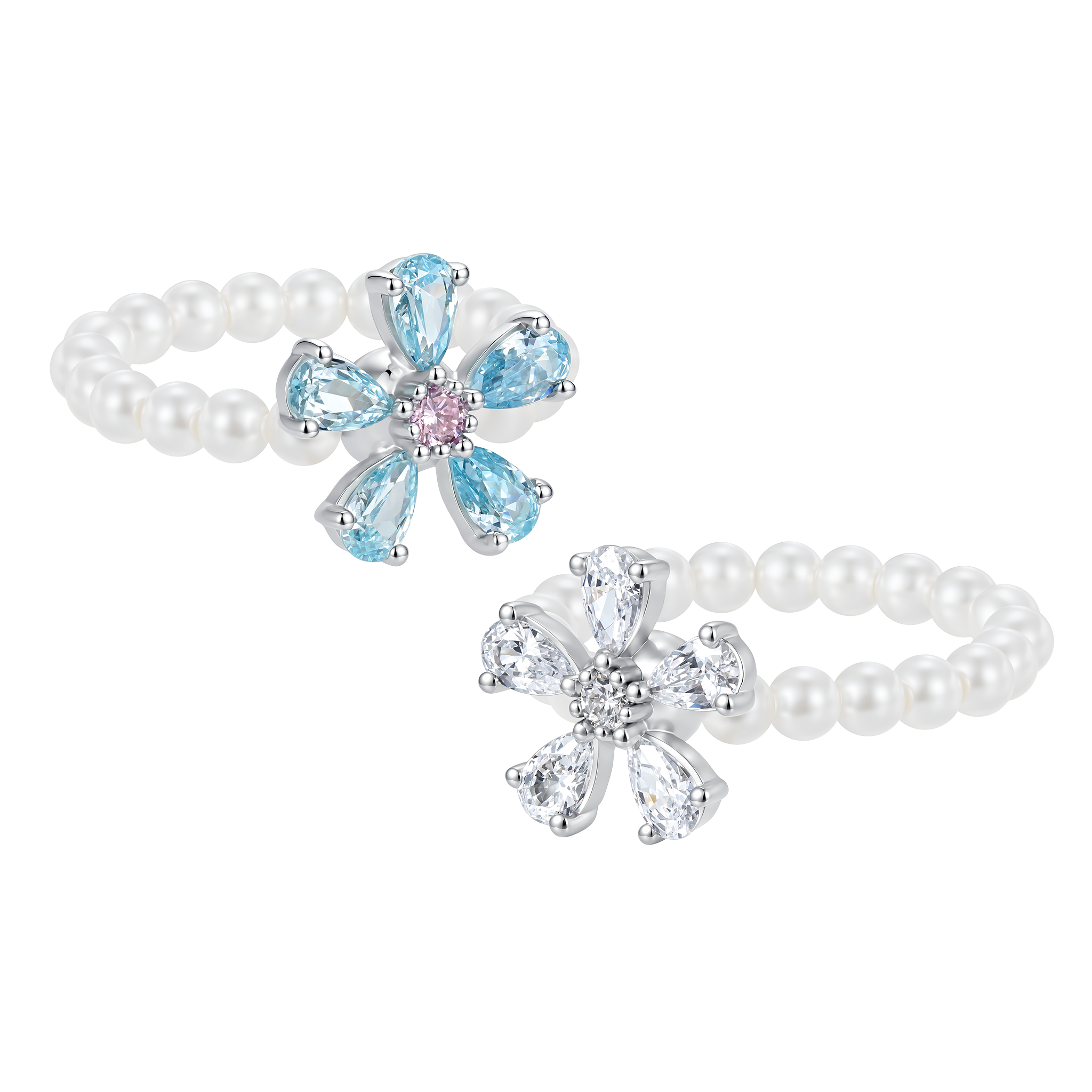 YVMIN Paradise Gem Flower Pearl Ring with intricate floral design and shimmering pearl centerpiece on silver band