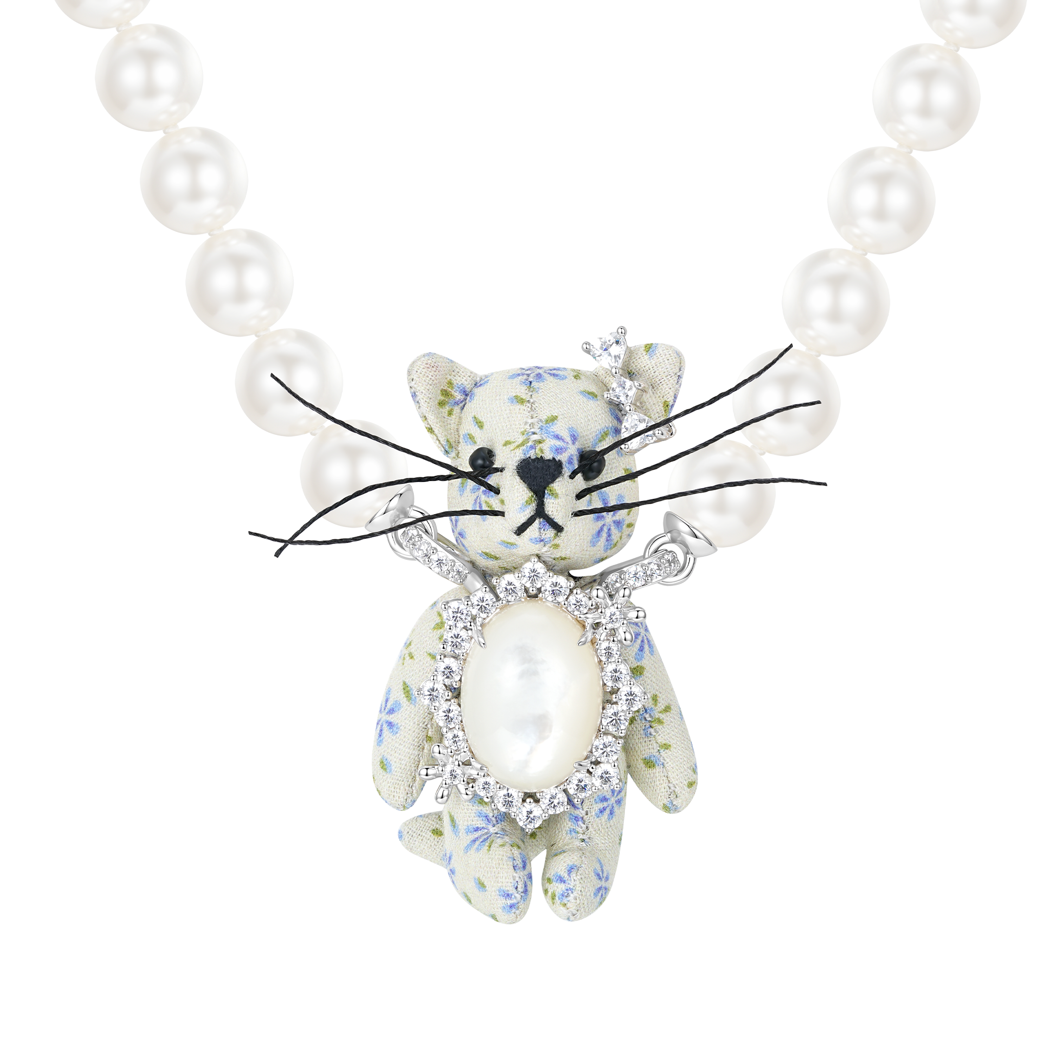 Paradise / Floral Cat Pearl Necklace