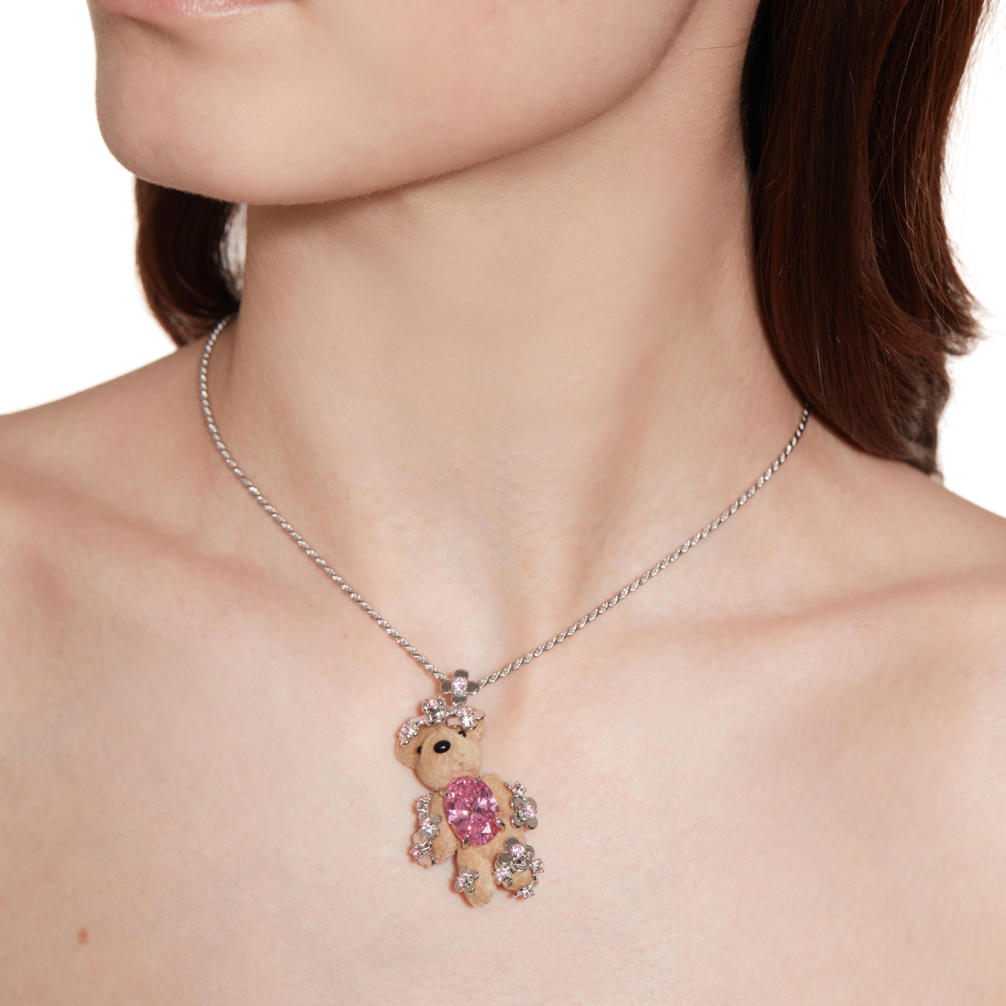 Paradise / Flower Covered Flocked Bear Necklace – YVMIN Paradise / Flower Covered Flocked Bear Necklace – YVMIN