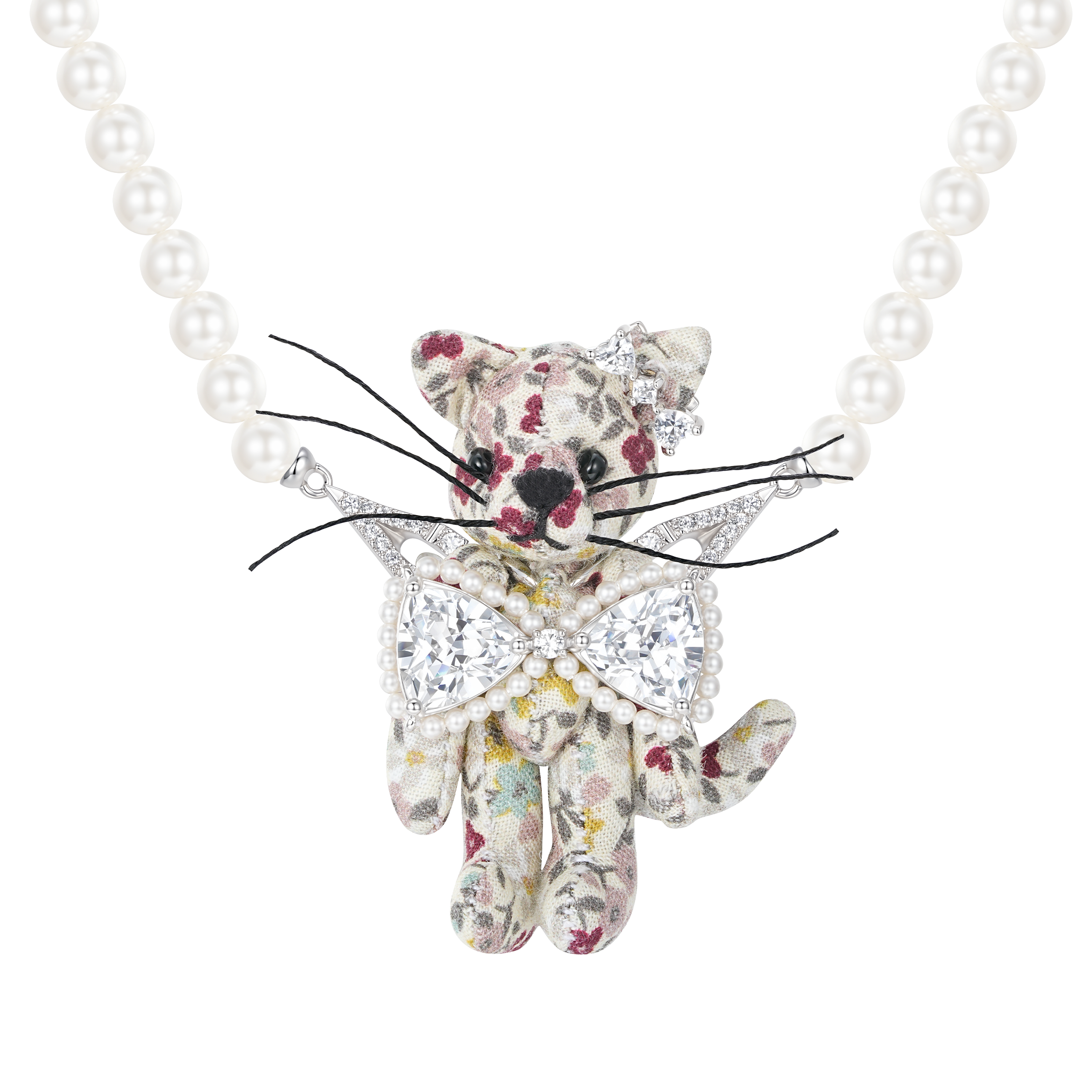 Paradise / Floral Cat Pearl Necklace