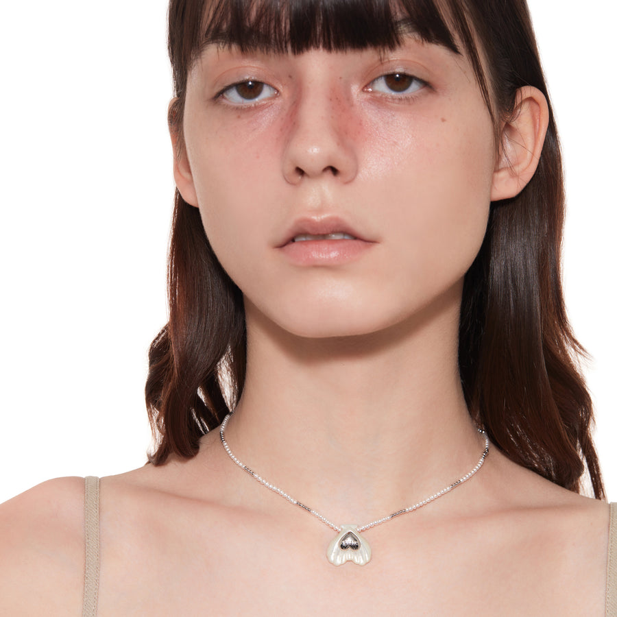 Tasty / Heart Shape Shell Pendant Pearl Necklace