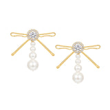 YVMIN X SHUSHUTONG / Metal Clips Bowknot Pearl Earrings