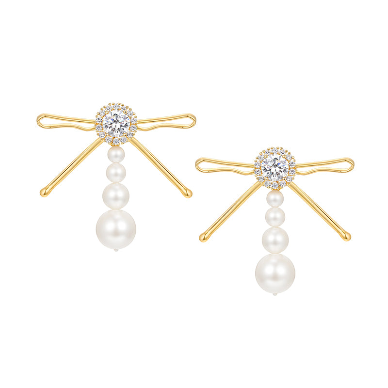 YVMIN X SHUSHUTONG / Metal Clips Bowknot Pearl Earrings