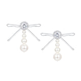 YVMIN X SHUSHUTONG / Metal Clips Bowknot Pearl Earrings