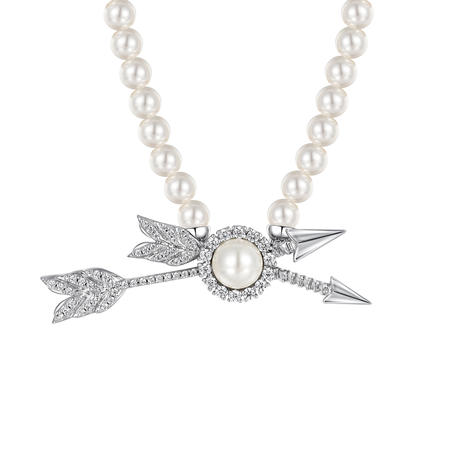 YVMIN X SHUSHUTONG / Double Arrow Pave Pearl Necklace