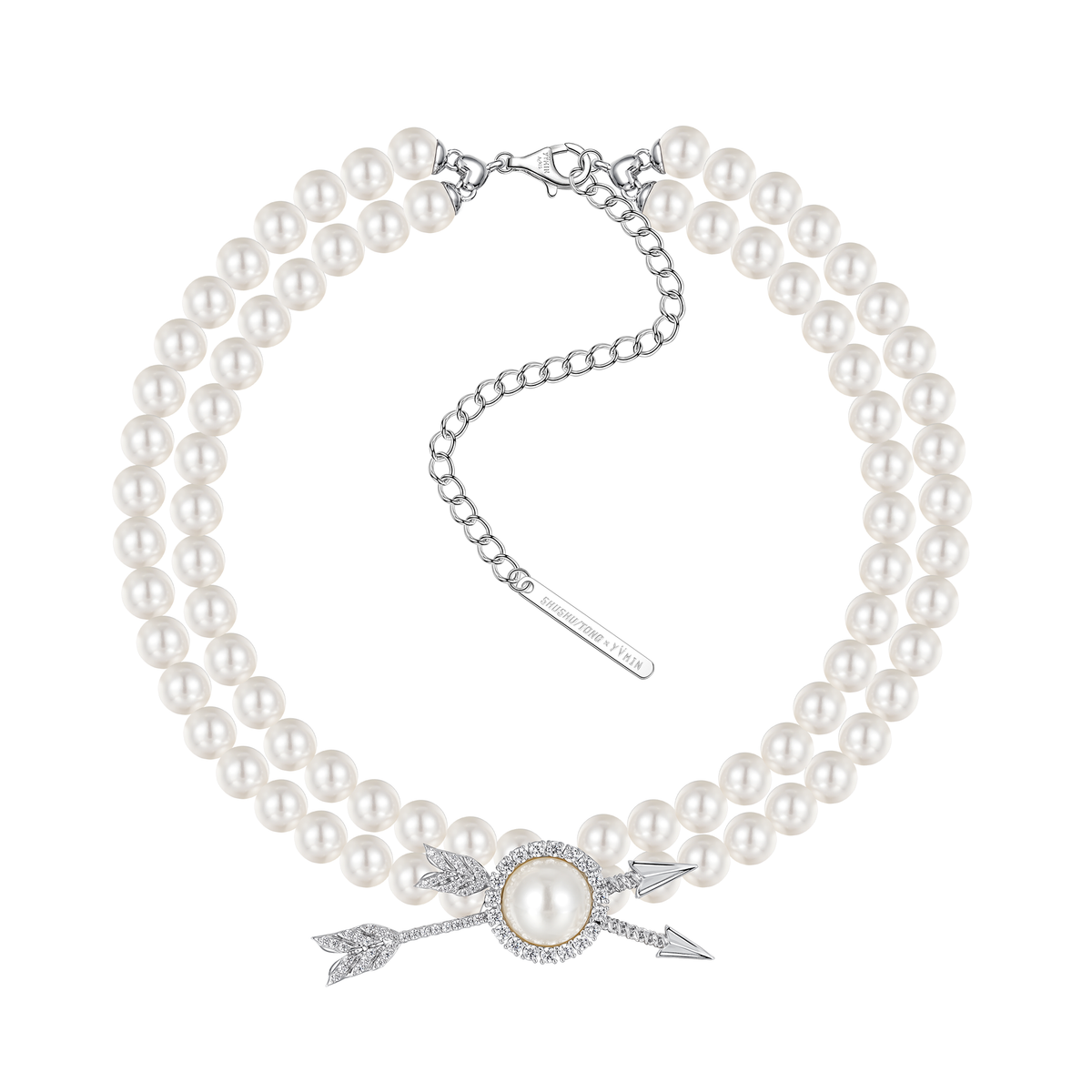 YVMIN X SHUSHUTONG / Double Arrow Pave Pearl Layers Necklace