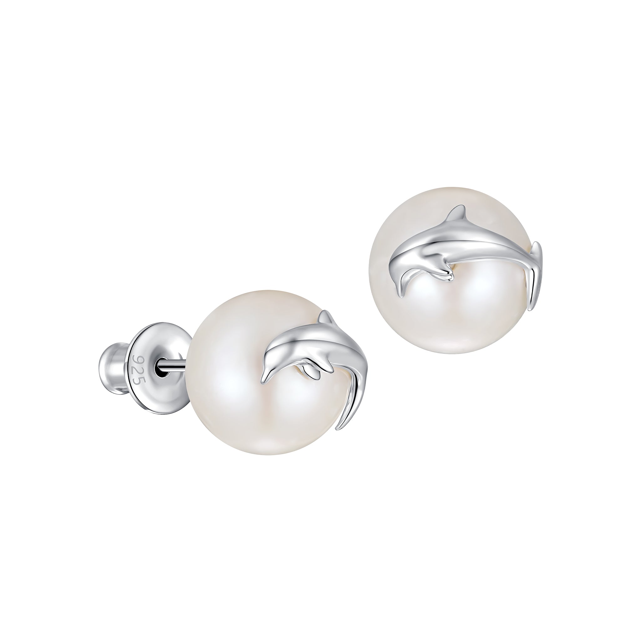 YVMIN Dolphin and island relief pearl stud earrings featuring silver-tone metal and pearl accents, designed for elegant wear.