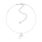 YVMIN carved mother-of-pearl dolphin necklace featuring natural pearls, showcasing detailed dolphin pendant and lustrous pearl beads