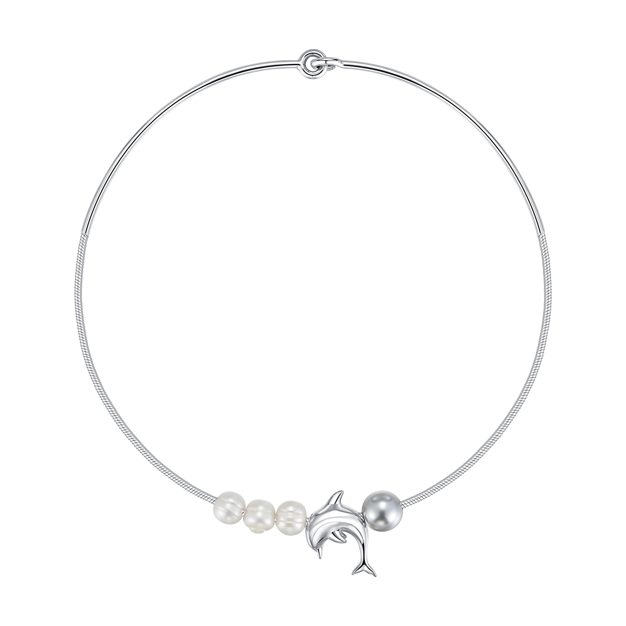 YVMIN Island Dolphin Pearl Snake Bone Necklace featuring dolphin and pearl accents on a snake bone chain.