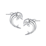 YVMIN dolphin stud earrings featuring interlocking dolphin design, silver-tone jewelry with polished finish and secure post backs.