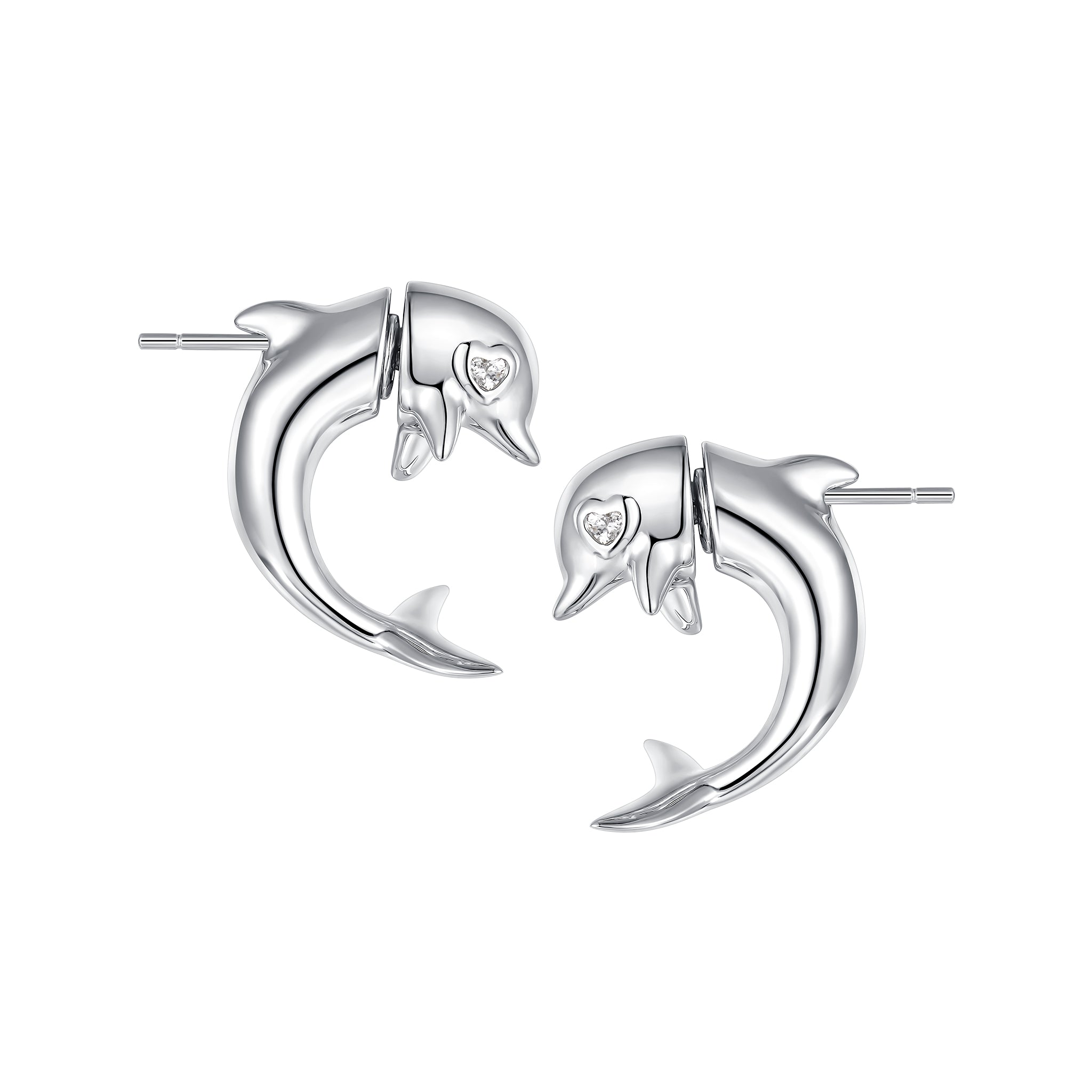 YVMIN dolphin stud earrings featuring interlocking dolphin design, silver-tone jewelry with polished finish and secure post backs.