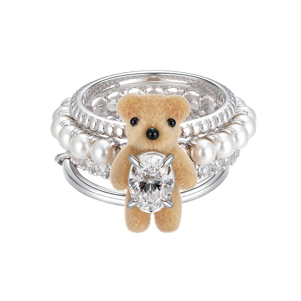 Paradise / Mini Flocked Bear Layers Pearl Ring – YVMIN