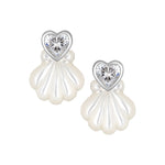 YVMIN carved shell stud earrings featuring island and heart-shaped gems with intricate detailing and a polished finish.