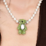 Paradise / Grass Fabric Bear Pearl Necklace