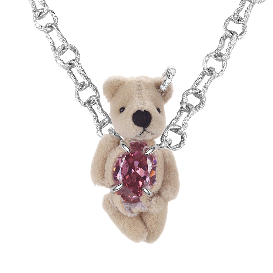 Paradise/ Teddy bear elliptical zircon Necklace