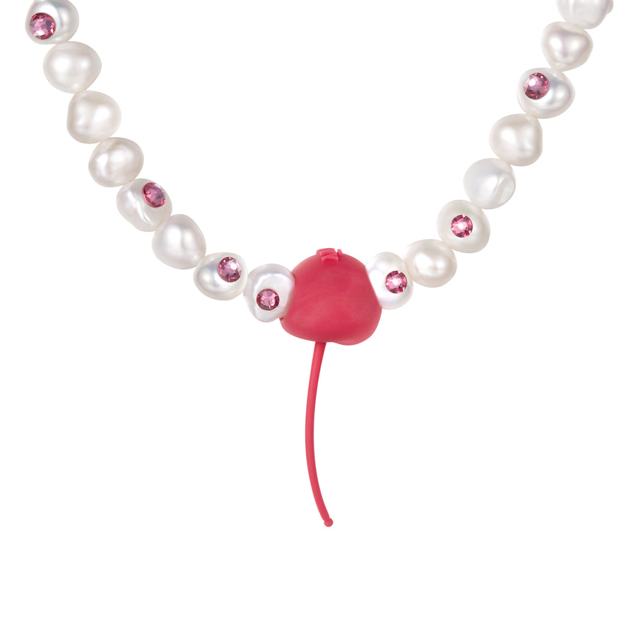 电子女孩ElectricGirl / 粉色宝石天然珍珠穿孔樱桃吊坠项链