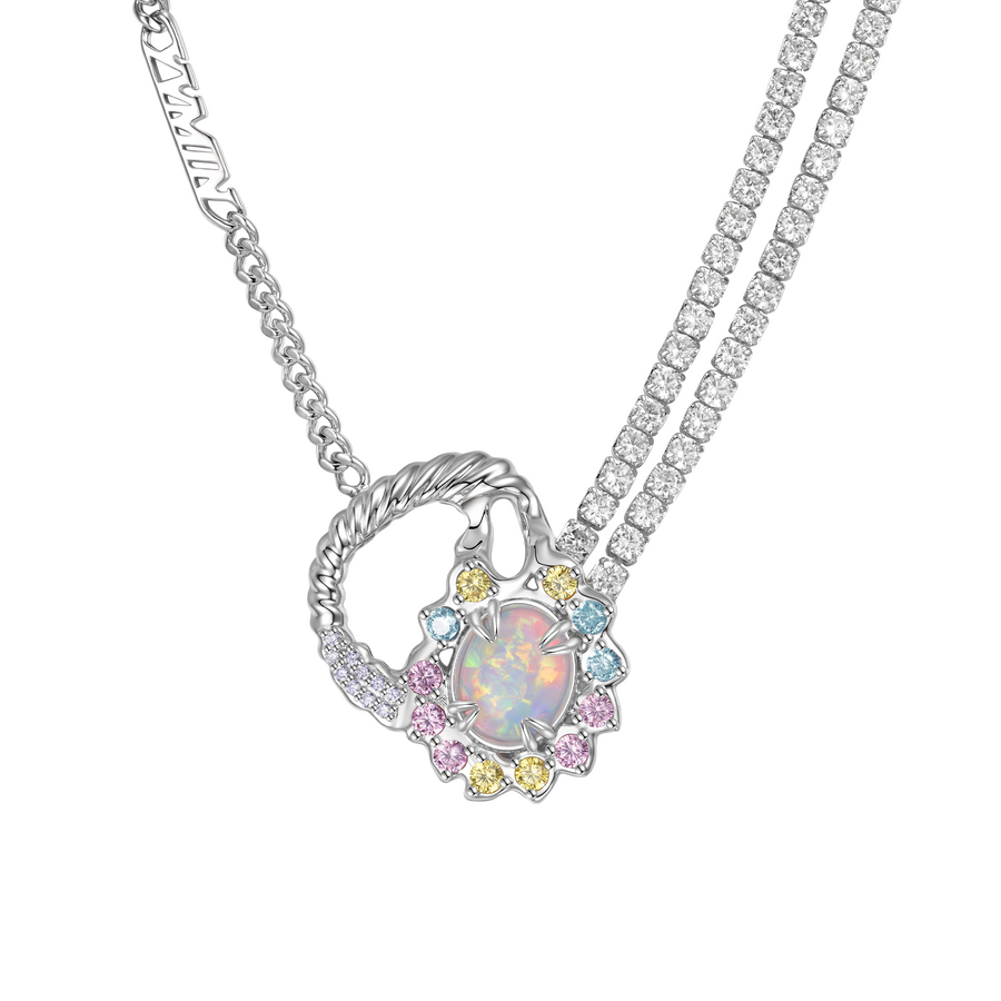 Tasty / Flat Candy Opal Floral Hoop Layers Necklace