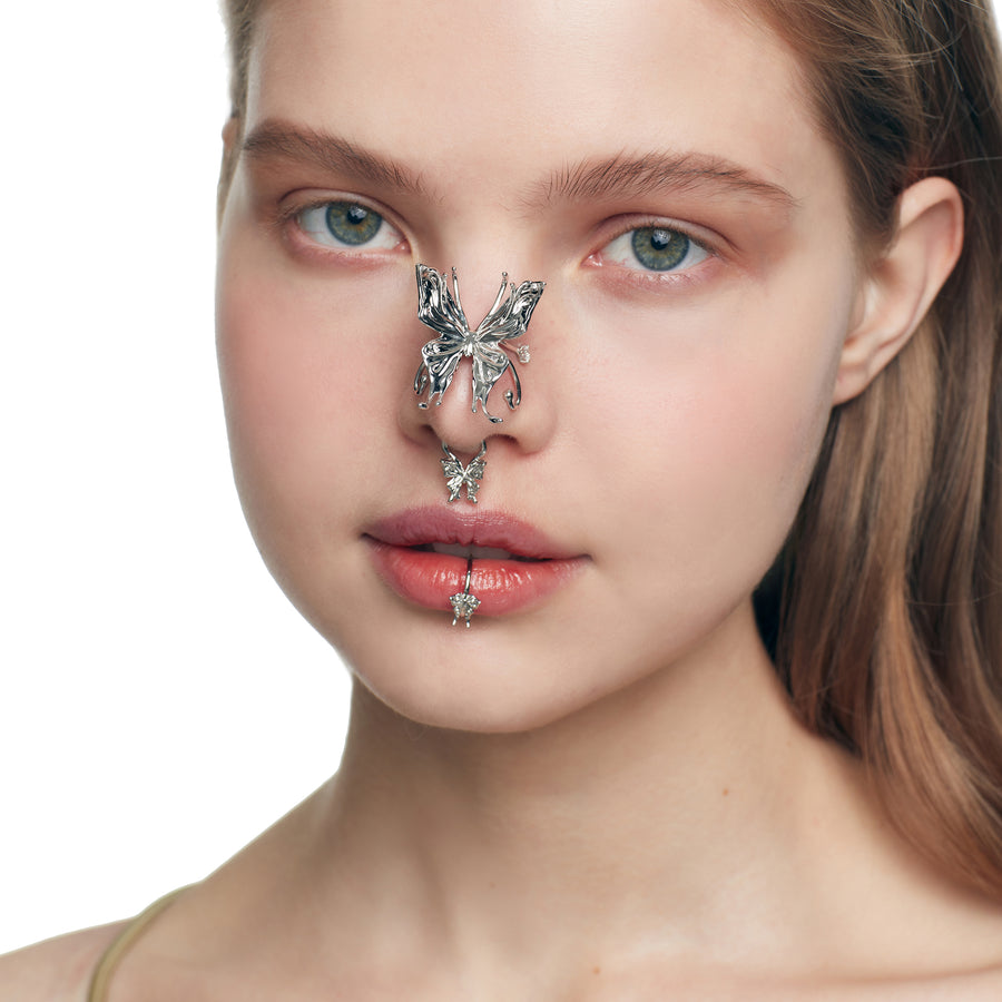 Ripple / Liquid Butterfly Silver Nose Ring