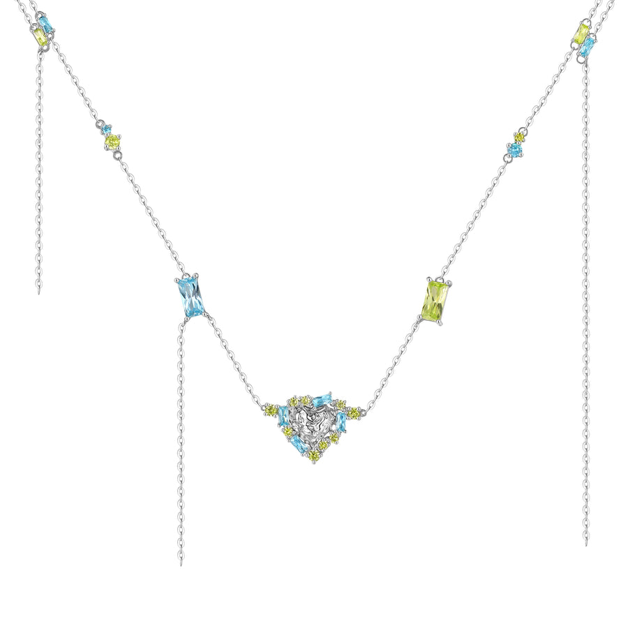 Tasty / Gemstone Inlaid Tassel Double Layer Necklace