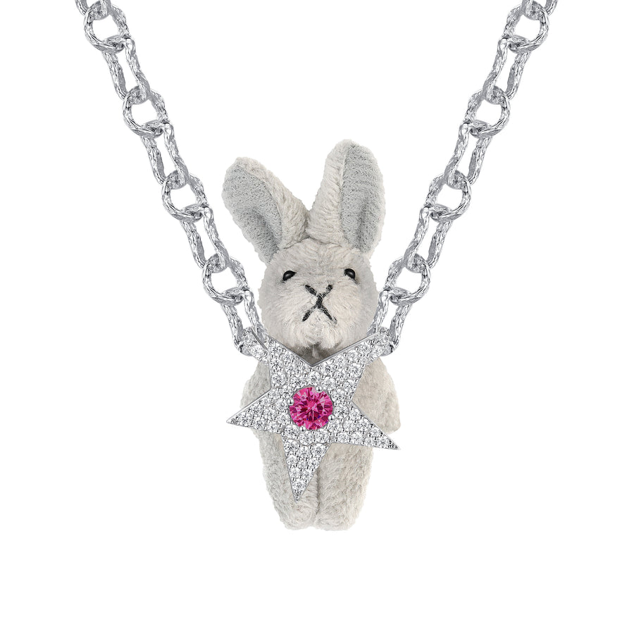 Paradise / Pave Star Plush Rabbit Necklace