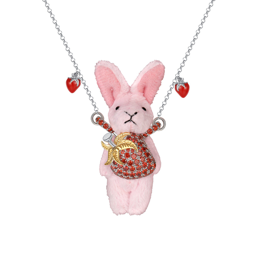 Paradise / Strawberry Plush Rabbit Necklace
