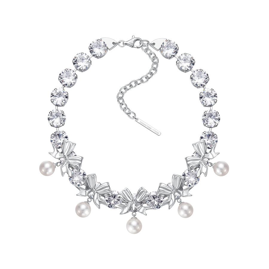 YVMIN X SHUSHUTONG / Pearl Bow Knot Crystal Chain Necklace