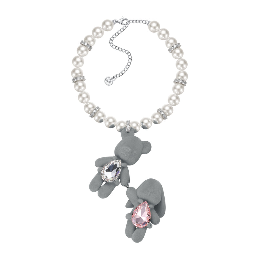 Paradise / Gemstone Bear Rabbit Holding Hands Pearl Necklace