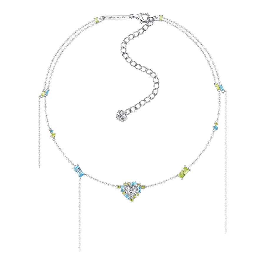 Tasty / Gemstone Inlaid Tassel Double Layer Necklace