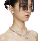 Ripple / Pave gemstone chain stitching necklace