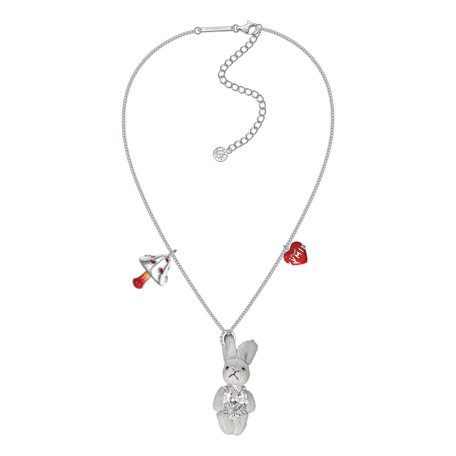 Paradise / Mushroom Heart Gem Plush Rabbit Necklace