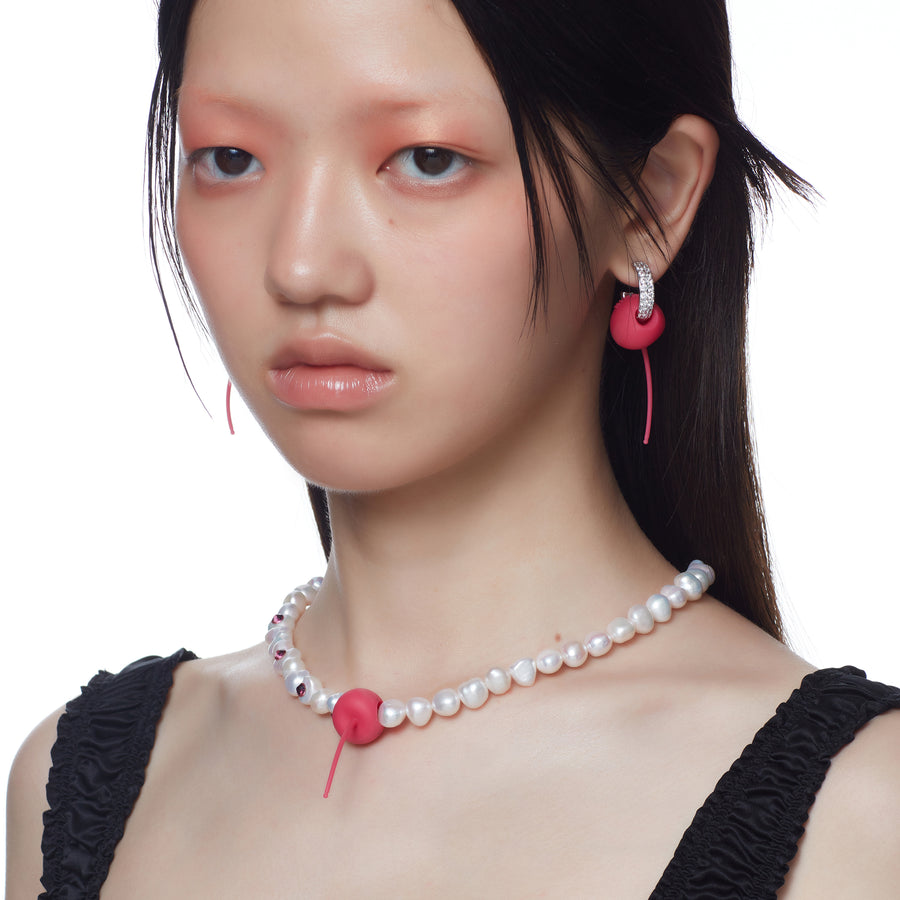 ElectricGirl / Pearl Perforated Gemstone Cherry Necklace
