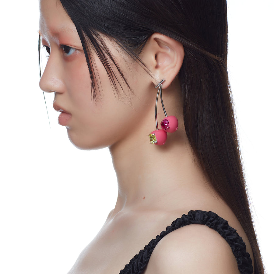 ElectricGirl / Colorful Gemstone Double Cherries Earring