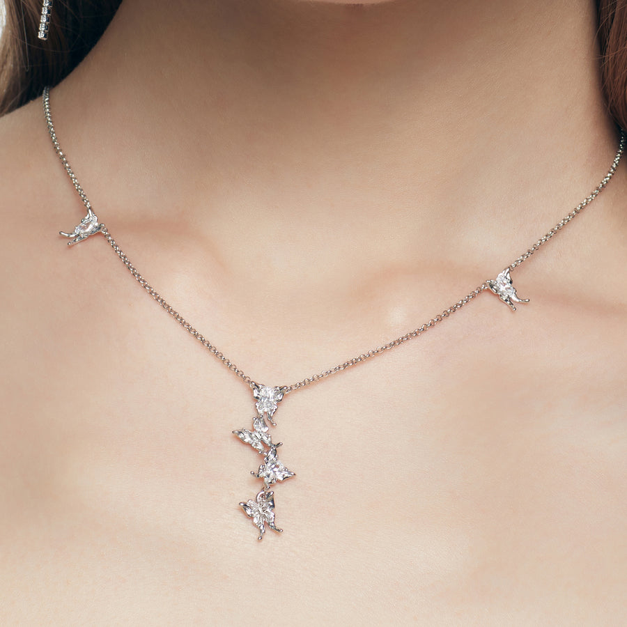 Ripple / Liquefied Mini Butterfly Silver Necklace