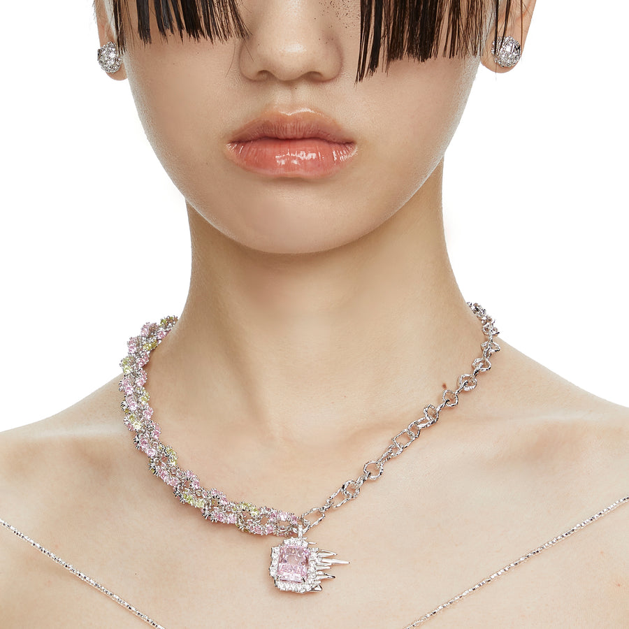 Ripple / Pave gemstone chain stitching necklace