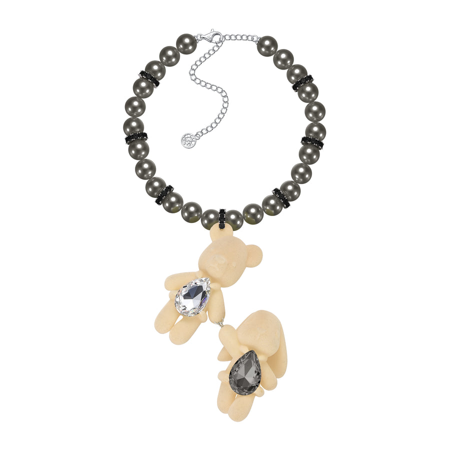 Paradise / Gemstone Bear Rabbit Holding Hands Pearl Necklace – YVMIN