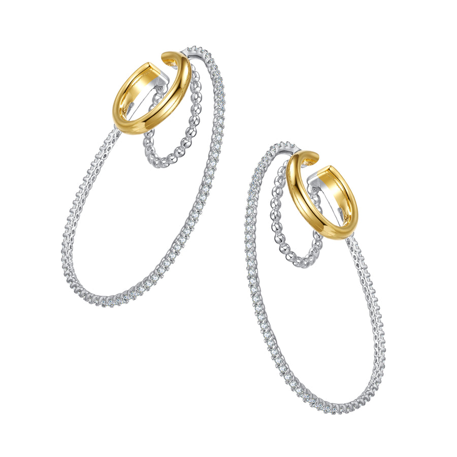 Ripple / Golden spliced triple rings Ear Hooks