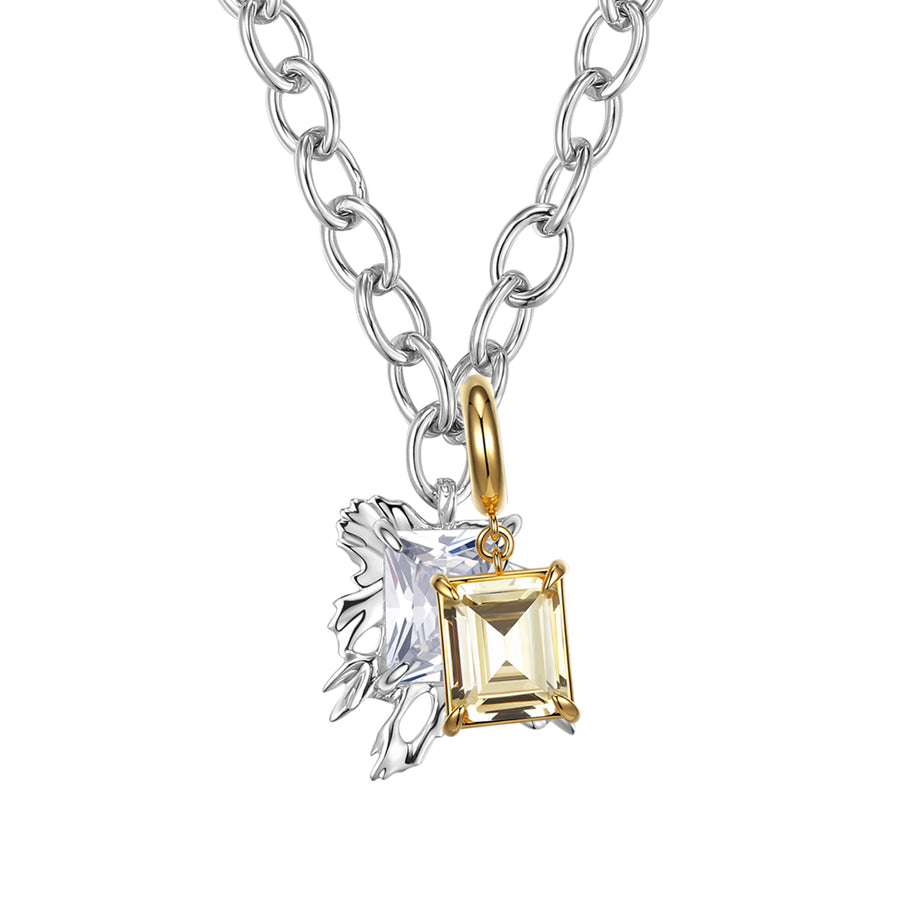 Ripple／Detachable bicolor square zircon necklace