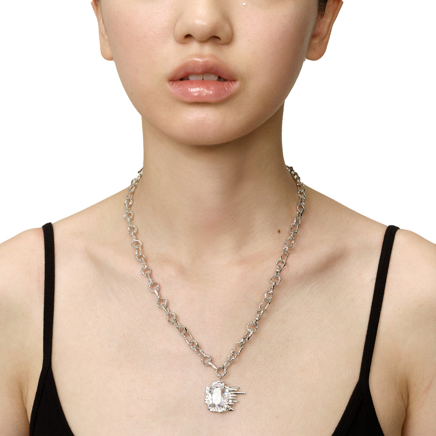 Ripple / Liquefied square zircon with texture chain Necklace
