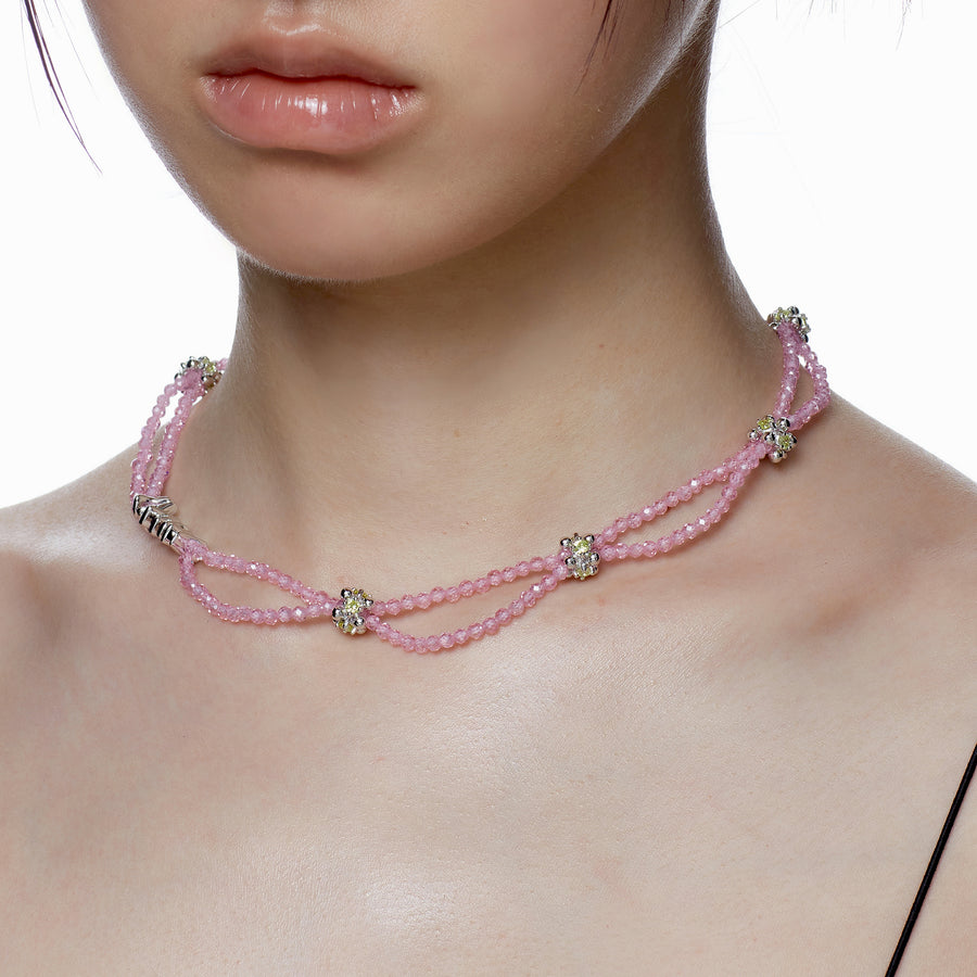 Ripple / Double Bead Chain Gem Necklace