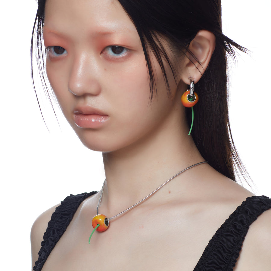 ElectricGirl / Enamel Perforated Cherry Necklace