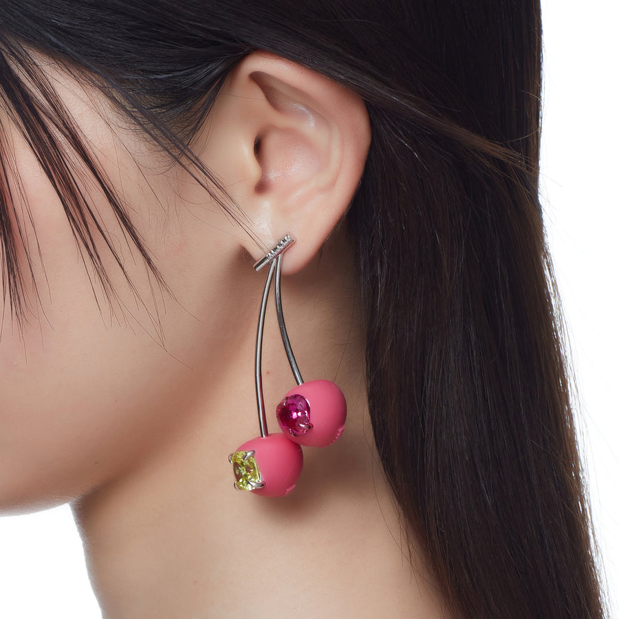 ElectricGirl / Colorful Gemstone Double Cherries Earring