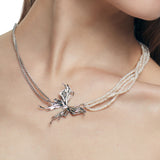 Ripple / Liquefied Butterfly Layers Pearl Chain Necklace