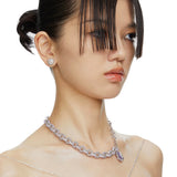 Ripple / Pave gemstone chain stitching necklace