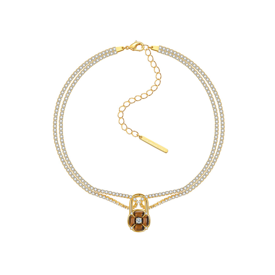 YVMIN X SHUSHUTONG / Flower Gemstone Lock Pendant Necklace