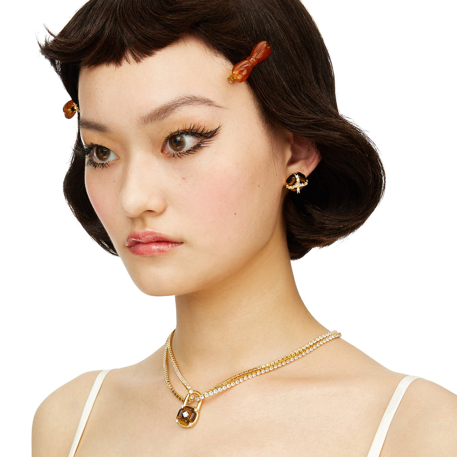 YVMIN X SHUSHUTONG / Flower Gemstone Lock Pendant Necklace
