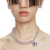 Ripple / Pave gemstone chain stitching necklace