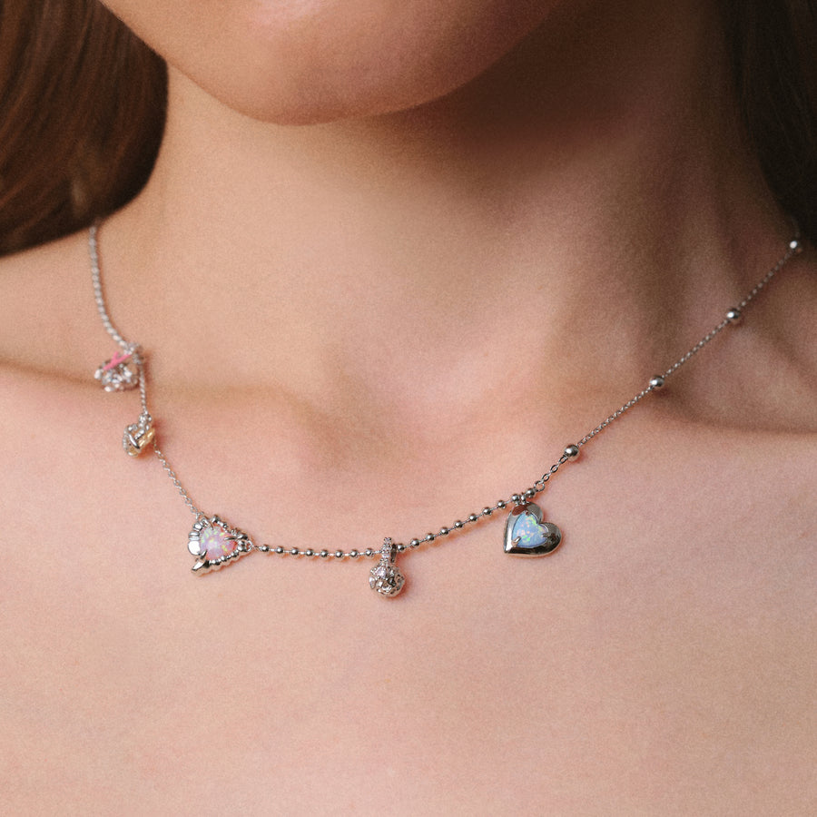 Tasty / Heart Gemstone Opal Stitching Necklace